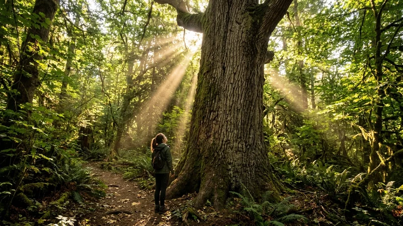 Persona contemplando un arbol gigante en un sueno