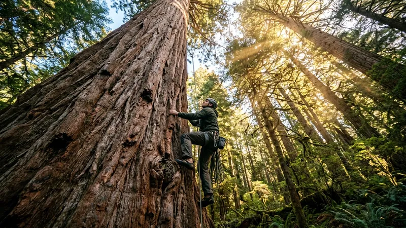 Persona subiendo a un arbol gigante en un sueno